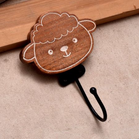 Brown Wooden Sheep Wall Hooks For Hanging